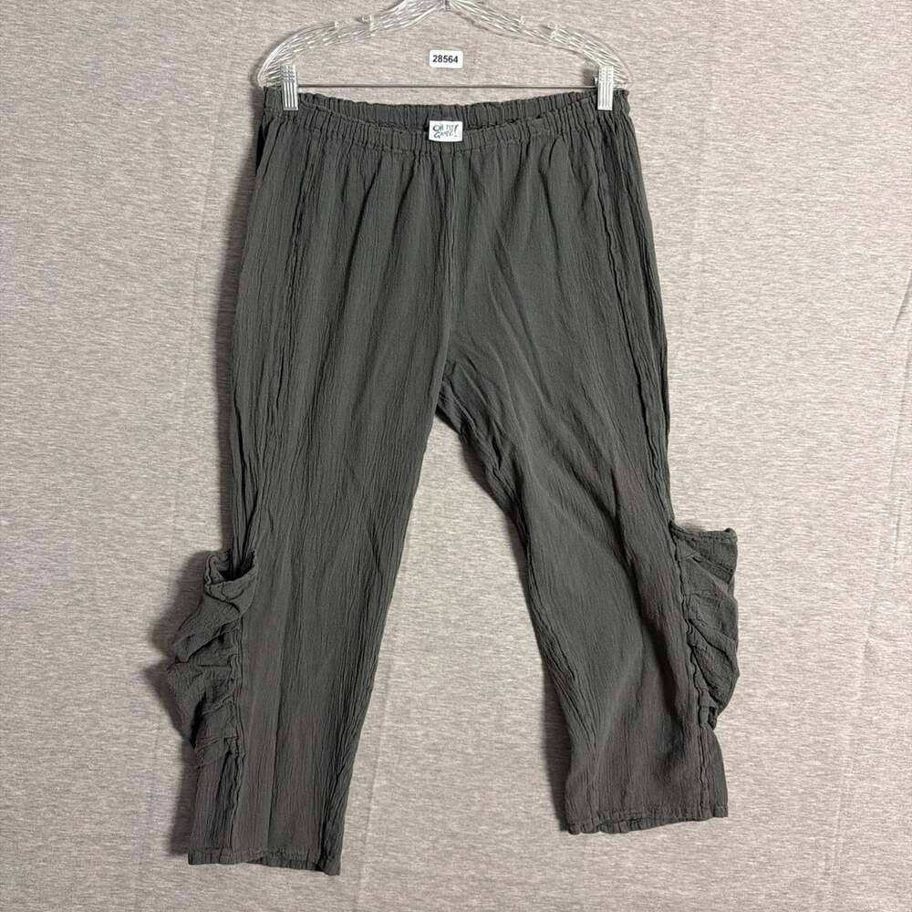 Oh My Gauze Women's Size 2 100% Gray Cotton Pull On Straight Leg Pants E-Waist